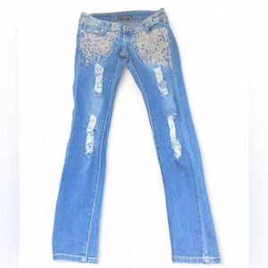 Stylish Blue Skinny Jeans with Embellishments